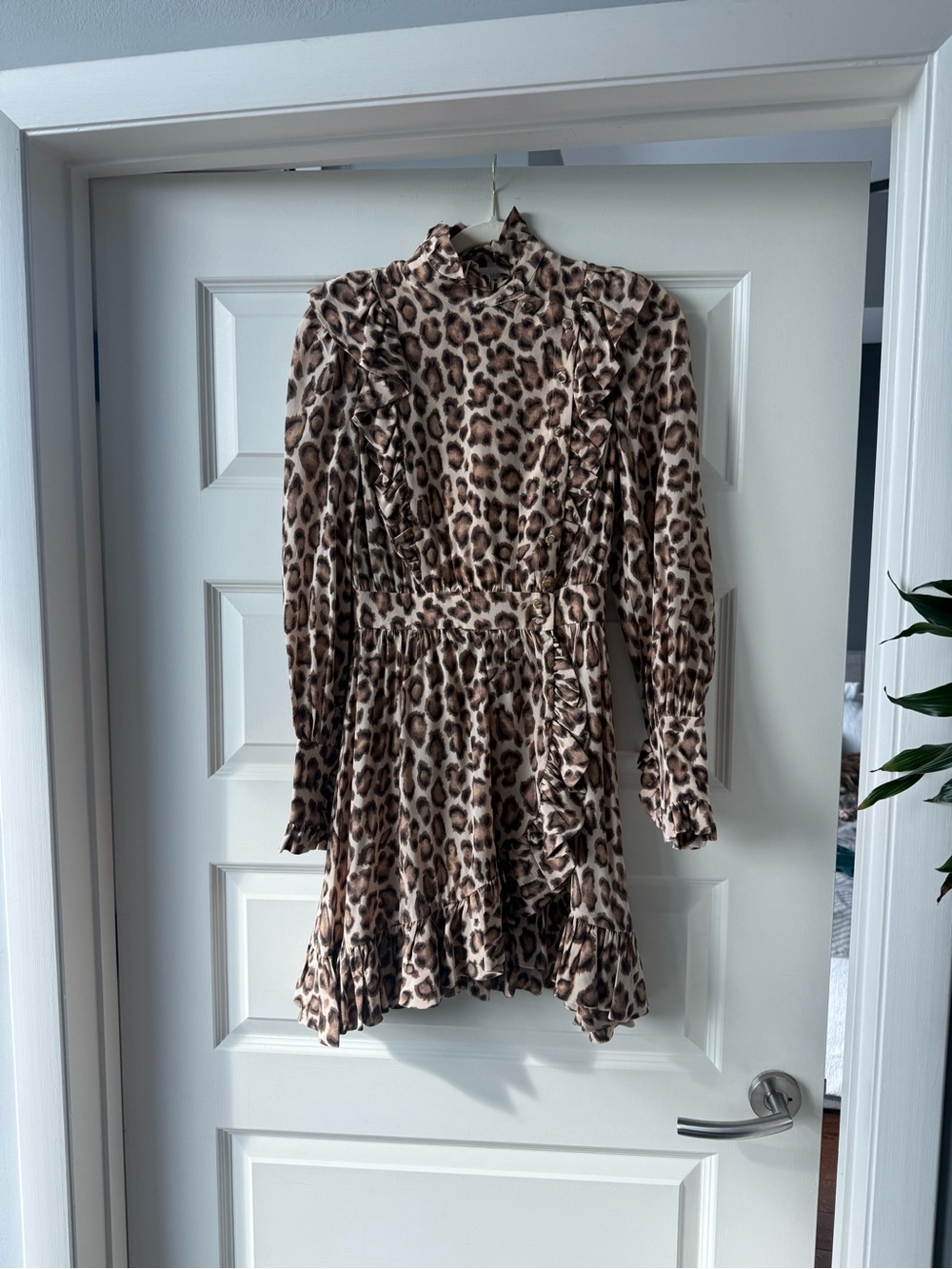 Zimmermann Lucky Frill Mini Dress | Leopard Print, Dolman Sleeves, Double Breast